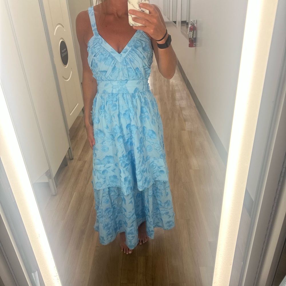 Elegant Blue Floral Maxi Dress